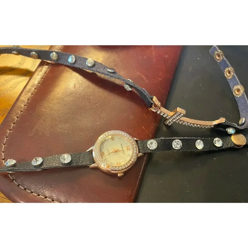 Women's 20mm Rose Gold Massini watch, Wrap Band with Rose Gold Cross